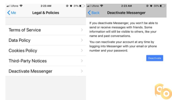 Menonaktifkan Messenger di iPhone