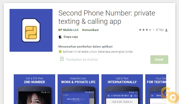 Aplikasi Second Phone Number