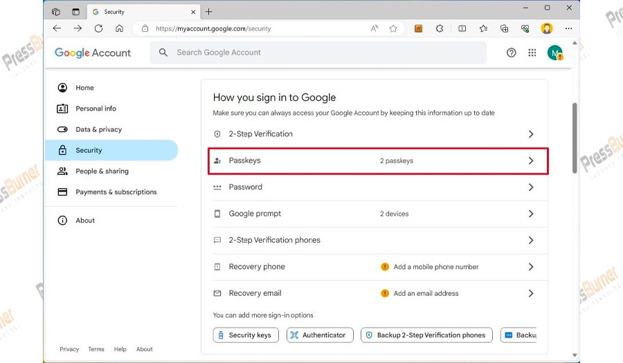 Cara Membuat Passkey untuk Akun Google di Windows 11